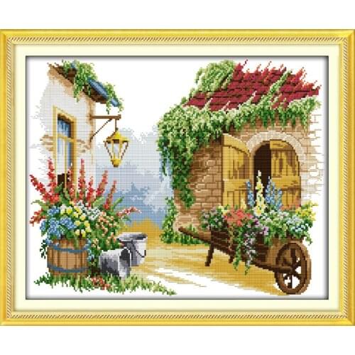 Little float Cross Stitch Kit painting 14CT DMC Counted Flower car Scenery Embroidery Needlewor printed pattern Cross-stitch set