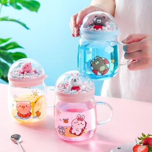 Cute Water Cup Cartoon Rabbit Pig Bear Female Handle Glass Korean Creative Office High Value Milk Cup With Spoon