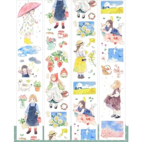 Lovely Girl Spring Time Washi Tape for Card Making Bullet Journal DIY Scrapbooking Decorative Sticker