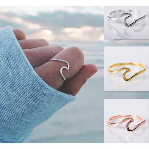 Milangirl Fashion Simple Design Ocean Surf Alloy Ring Rose Gold Silver Color Finger Jewelry Rings for Women Surfer Gift