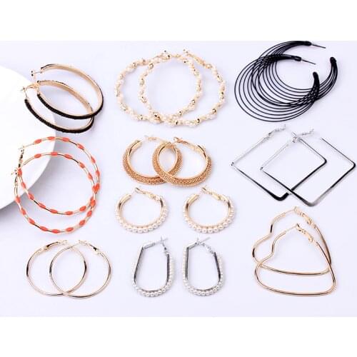 Fashion Big Gold Pearl Hoop Earrings Black Unique Heart Trendy Jewelry Drop Round Boho Small Twisted Hoops Earrings For Women