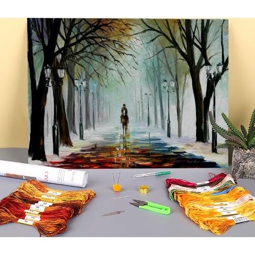 Winter Mood Printed Water-Soluble Canvas 11CT Cross Stitch Embroidery Complete Kit DMC Threads Hobby Craft Handiwork Needle