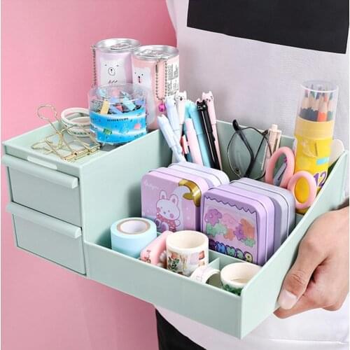 Desktop Pen Holder Cosmetic Storage Box Drawer Type Plastic Jewelry Storage Desk Organizer Storage Rack School Office Stationery