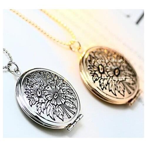 2020 Spring New Can Put Photo Inside Picture Frame Locket Vintage Flower Necklaces & Pendants For Women Jewelry
