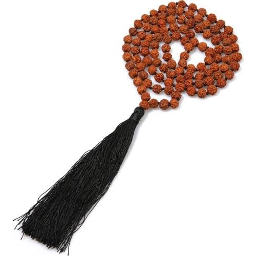 Showboho 108 Mala Hand-Knotted Rudraksha Beaded Tassel Necklace Meditation Yoga Party Friendship Gift Amulet Pendant Necklace