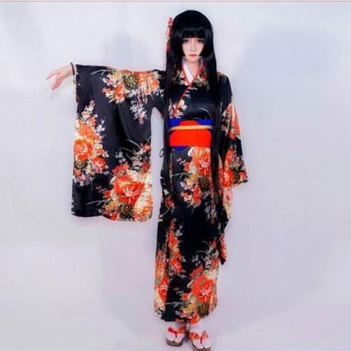 Jigoku Shoujo Enma Ai Maid Dress Kimono Yukata Uniform Outfit Anime Cosplay Costumes Kimono + Belt + bowknot + Waist rope *2