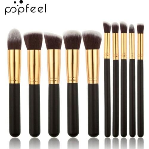 POPFEEL 10 Pcs Premium Synthetic Foundation Brush Blending Face Powder Blush Concealers Eyeshadow Brush Makeup Brushes Set