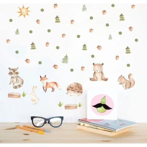 DIY Forest Animals Kids Room Decoration PVC Wall Sticker Bear Fox Nursery Nordic Style Poster Pictures Wall Art