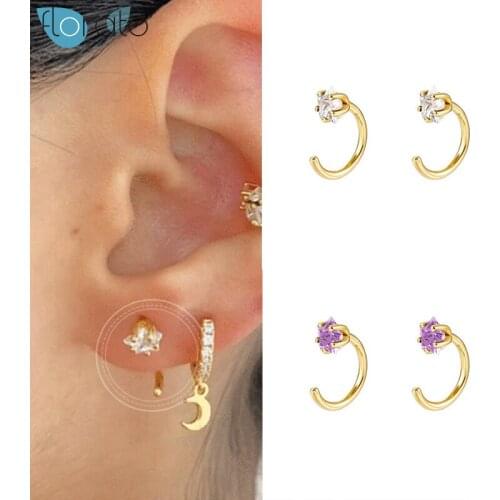 325 Silver Ear Needle Semicircle Curved Stud Earrings Minimalism for Women Gold Color Crystal Stud Earrings Fashion Jewelry