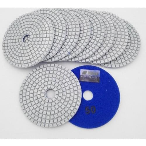 SHDIATOOL 10pcs 4"/100mm Grit 50 Professional White Diamond Wet Polishing Pads Resin Bond Sanding Discs Stone Plolishing Disc