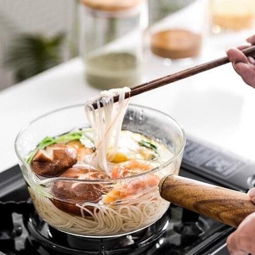 Soup Milk Pot Pan Borosilicate Glass Cooking Small Saucepan With Wooden Handle Cooker Gas Stove Home Cookware Kitchen Tools