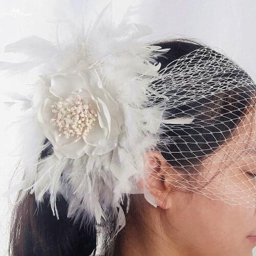 RSV133 Wedding Birdcage Veil With Ostrich Feather