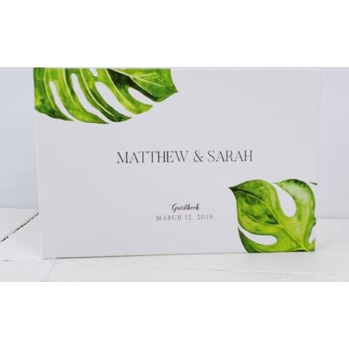 Tropical palm Leaf White Wedding Guest Book Alternatives,Greenery Wedding Guestbook,Personalized Groom Bride Name Guest Book