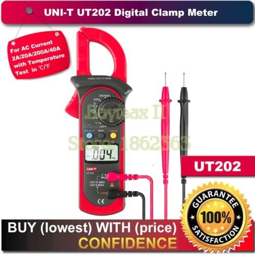 UNI-T UT202 Auto Range Digital Clamp Multimeter Tester AC/DC Voltage with Temperature Measurement