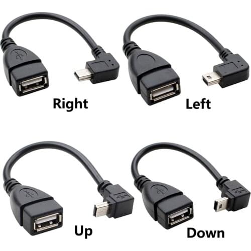 USB Mini 5 Pin Male to USB 2.0 A Female Jack Host OTG Extension Adapter Connector Cable 15cm UP/Down/Left/Right Angle