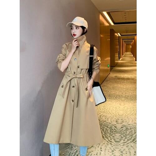 Windbreaker Womens Long Temperament Popular 2021 Spring New Womens Wear Small Height Early Spring Khaki Coat