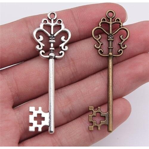WYSIWYG 5pcs/lot Antique Bronze Silver Color Key Charm Pendants Handmade Decoration Vintage Key Charms For DIY Jewelry Making