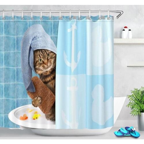 Funny Cute Cat Printing Shower Curtain Fabric Polyester Waterproof Animal Bath Shower Curtains For Bathroom Decor with Hooks