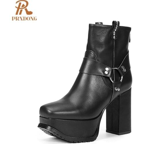 Gothic Punk BLack Boots Women Ankle Boots 2021 Genuine Leather Super High Heeled Thick Platform Female Shoes Zipper Big Size 43