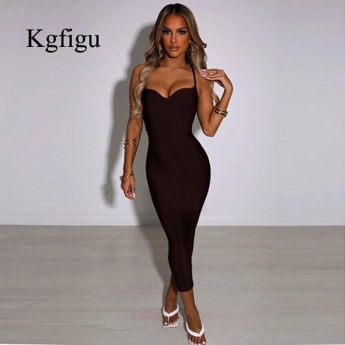 KGFIGU Dresses For Women 2021 Summer New Arrival Ladies Sling Tight-Fitting Solid Color Skrit Elegant Temperament Party Dress