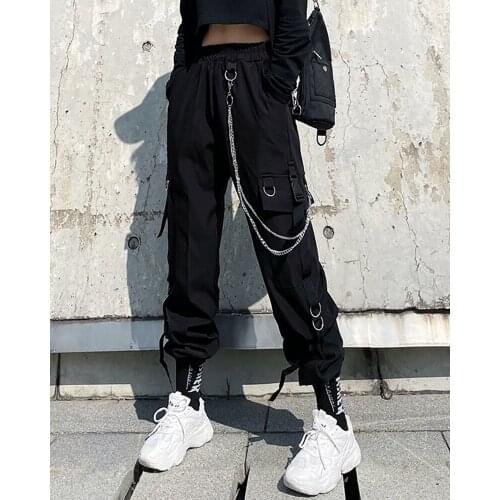 Pants Womens Loose Spring And Summer Plus Size Womens Casual Large Pockets Chain High Waist Overalls Women Y2k Punk Trousers