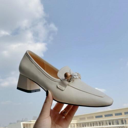 SKLFGXZY New European Style Women Shoes Fashion Casual Shoes Square Head Genuine Leather High Heels Party Shoes Cowhide Pumps