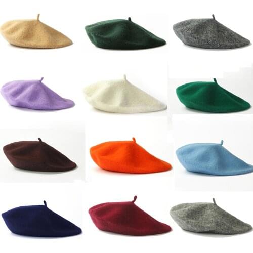 Female Girls Artist Beret Woman Vintage Spring Winter Berets Warm Plain Beret Takes A Flat Cap Wool Beanie Hat Cap Head Wear