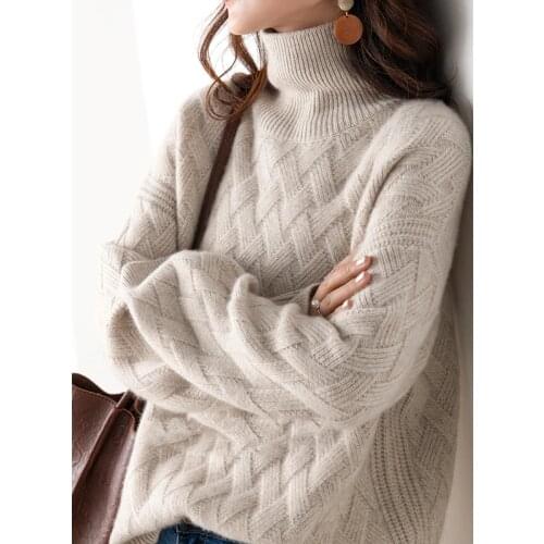2021 autumn and winter new pure wool sweater womens high-neck pullover casual knitted oversized blouse warm female jacket