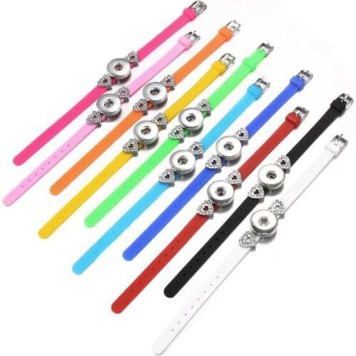 10 Colors Love Heart Snap Jewelry Candy colors silicone snap bracelet for women Children LOVE charms bracelet
