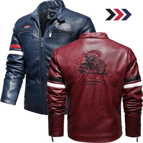 2020 Winter Jacket Men Leather Motorcycle Jacket Embroidery Zipper Coat Men Fashion Streetwear Coat Black Jacket and Coats Male