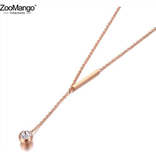 ZooMango Office Style Titanium Stainless Steel CZ Crystal Chain Choker Necklace Rose Gold Pendant Necklace For Women ZN20110