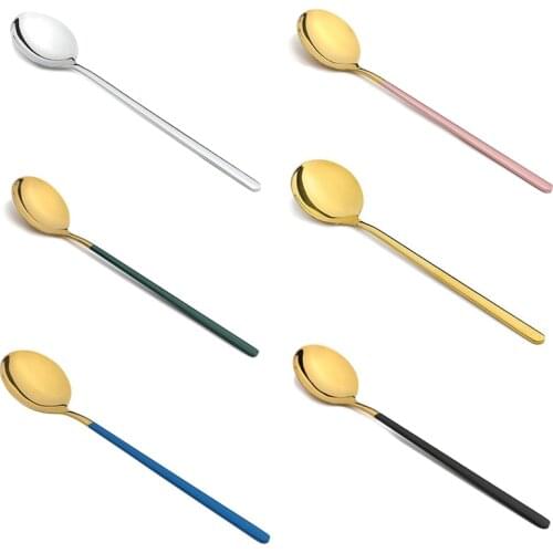 1Pcs Stainless Steel Soup Porridge Spoon With Long Handle Ice Cream Coffee Tea Spoon Home Kitchen Tableware Spoons 19 CM