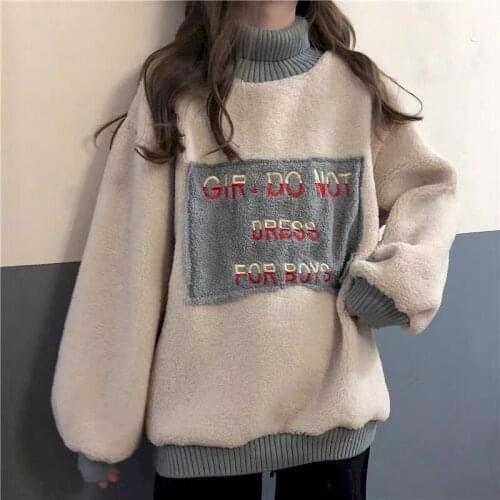 2021 New Lamb Wool Pullover Women Fall Winter Korean Version Loose Thick High Neck Jacket Oversized Sweatshirt Goth Clothes