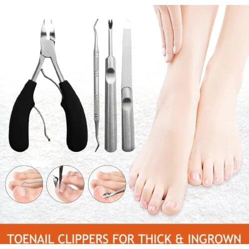 4 pcs Stainless Steel Cuticle Scissors Toe Ingrown Plier Toenail Nipper Trimming Nail Clipper Cutter Manicure Tool