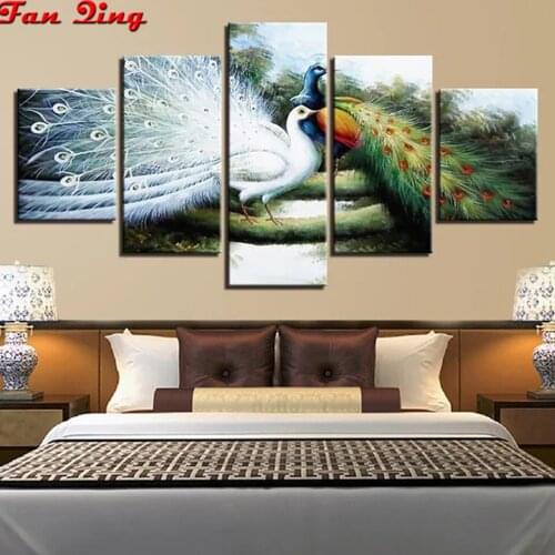 5pc Diamond Embroidery Peafowls Round/square Diamond Full rhinestone 5D Diamond painting cross stitch,needlework