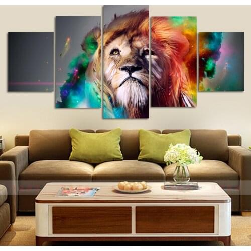 Wall Art Pictures Home Decor Modern HD Prints 5 Pcs Abstract Cute Colorful Lion Head Painting Allah The Qur'an Canvas Poster