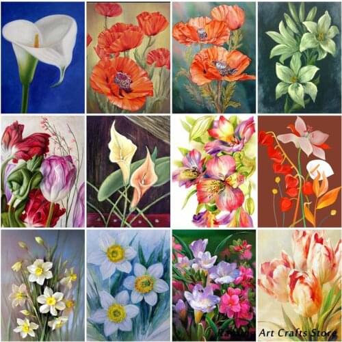 5D Diy Diamond Painting Calla Lily Tulip Poppy Lily Full Drill Embroidery Cross Stitch Kits Flower Mosaic Pictures Home Decor