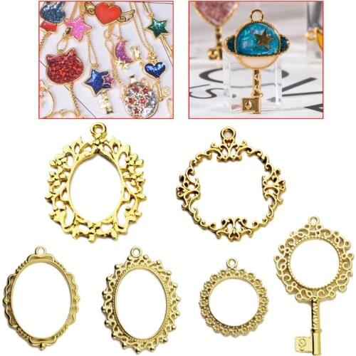 6Pcs Metal Frame Pendant Pocket Watch Key Open Bezel Setting Cabochon UV Resin Charm Jewelry Making Casting Craft DIY
