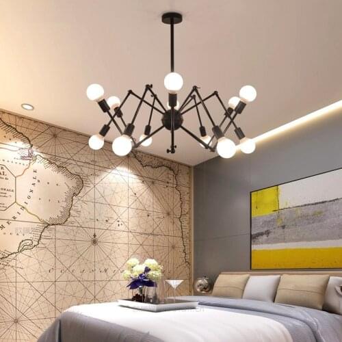 American Industrial Chandeliers Artistic Individuality Iron Black Widow Spider Chandelier Retro Wind Bar Light AC110-240V
