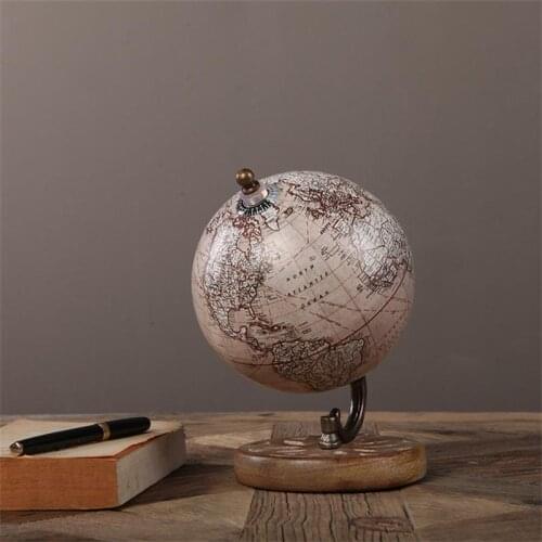 American retro globe ornaments handmade wood small globe decoration study entrance Office Bookcase Decor housewarming gift