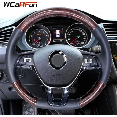 Black artificial Leather Peach wood grain leather Steering Wheel Cover for Volkswagen Golf 7 Mk7 New Polo Passat B8 Tiguan