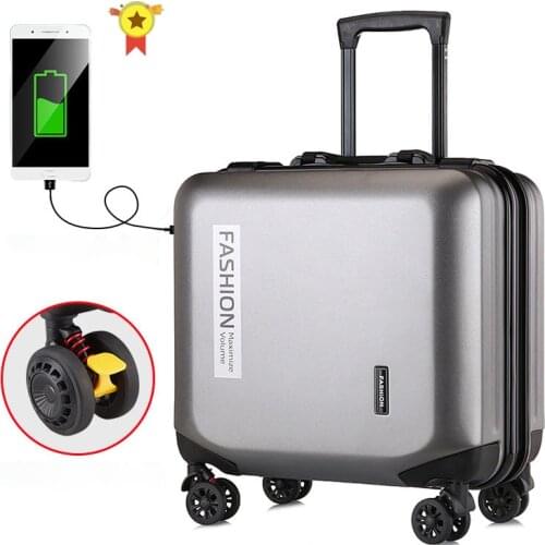 LEINASEN 18inch 100% full PC rolling luggage spinner girls carry on travel suitcase women trolley bag boarding men box