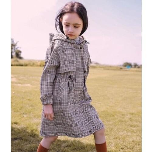 Baby clothes childrens windbreaker long sleeve hooded plaid coat on the girls modis trench coat for girls Y2635