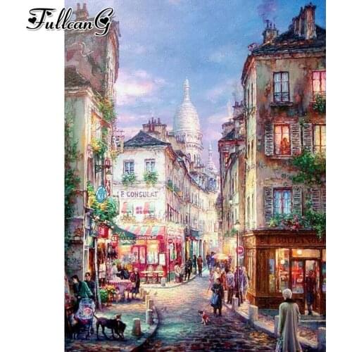 FULLCANG Walking street scenery 5d diy diamond painting cross stitch full square round drill rhinestone embroidery kits FG0047