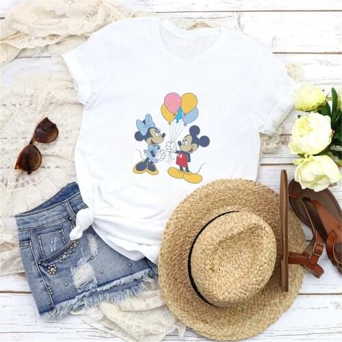 Mickey Mouse Minnie Mouse Printed T Shirt Women Tshirts Summer Short Sleeve Casual White O-neck T-shirts Femme Harajuku Tee Tops