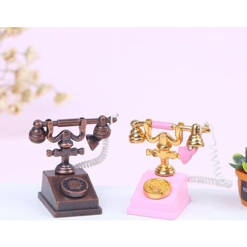 1/12 Dollhouse Mini Alloy Antique Telephone Simulation Furniture Retro Model Toy