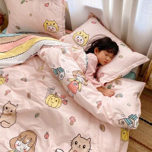 Cotton Cute Cartoon KID Children Dormitory Bedding Pure Cotton Comfortable Four-piece Bed Sheet Quilt Cover Pillow