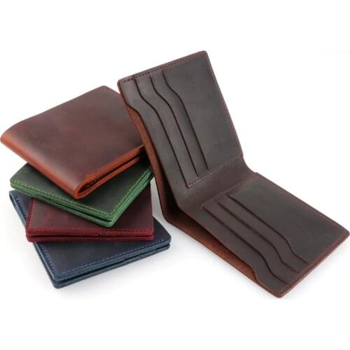 Moterm 100% Genuine Leather Wallets Bifold Purse Vintage Crazy Horse Leather Clutch Men wallets Retro Coin Pocket men wallets