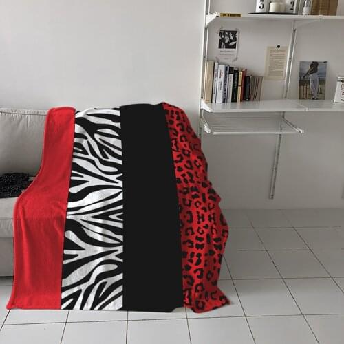 Red Zebra Leopard Print Throw Blanket for Sofa Warm Blanket on Bed Home Bedspread Travel Fleece Blanket