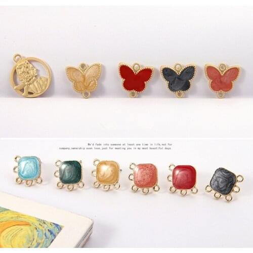 Min order 30pcs/lot alloy drop oil cartoon butterfly flower/square shape metal floating locket charm diy jewelry earring pendant